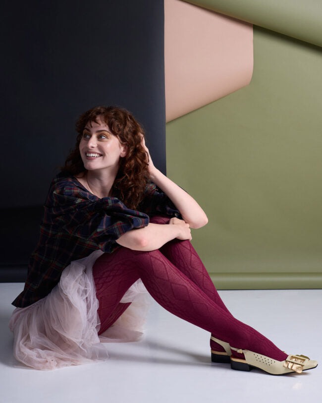 Aran Cashmere Blend Tights - Claret