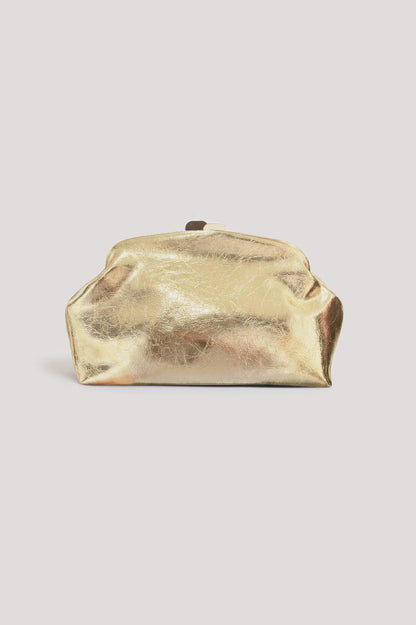 Archer Metallic Clip Top Clutch - Gold