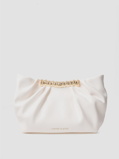 Aura Gathered Clutch Bag in Cream