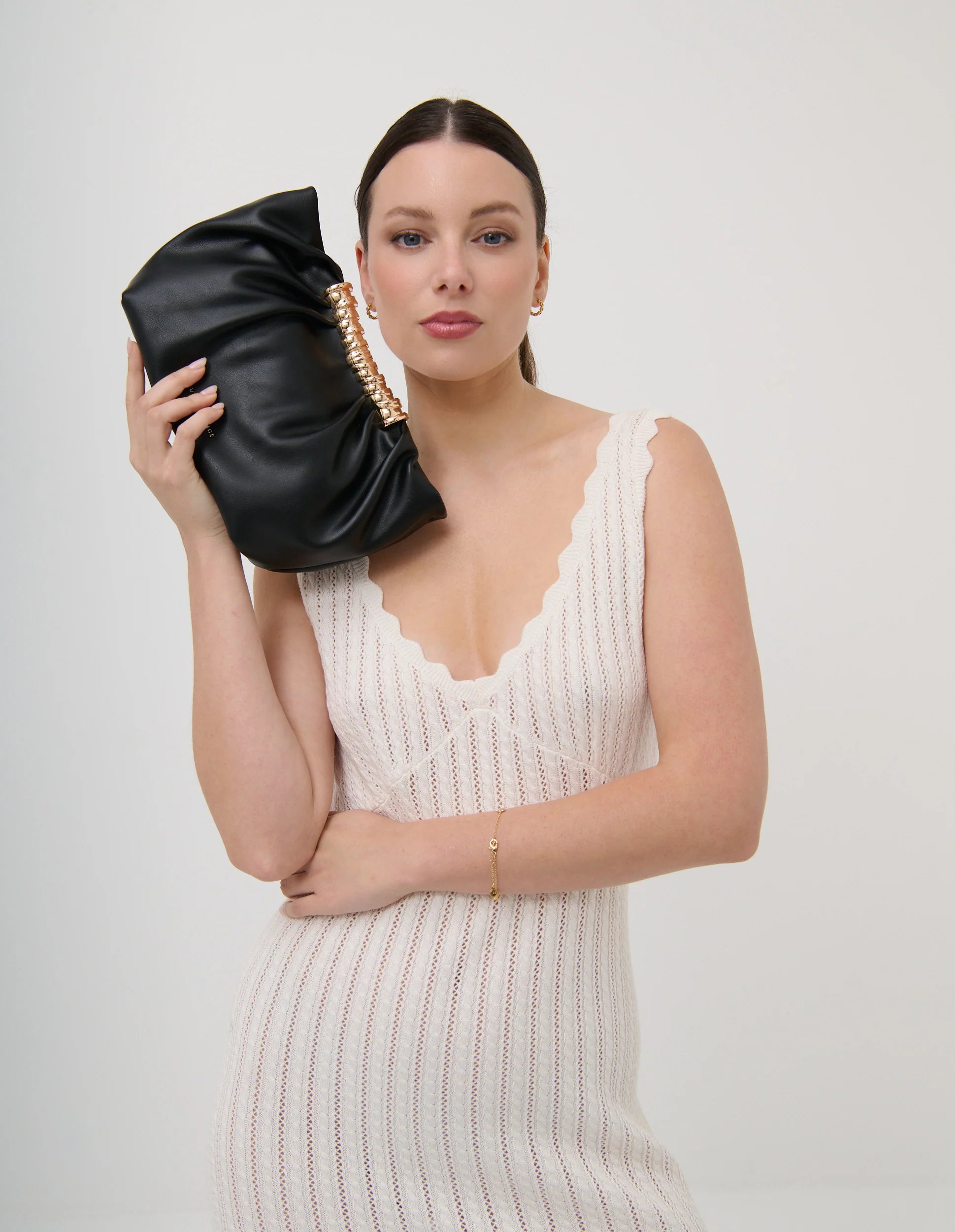 Aura Gathered Clutch Bag in Black