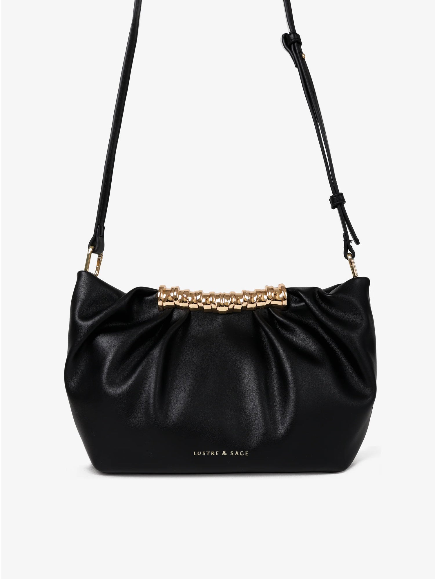 Aura Gathered Clutch Bag in Black