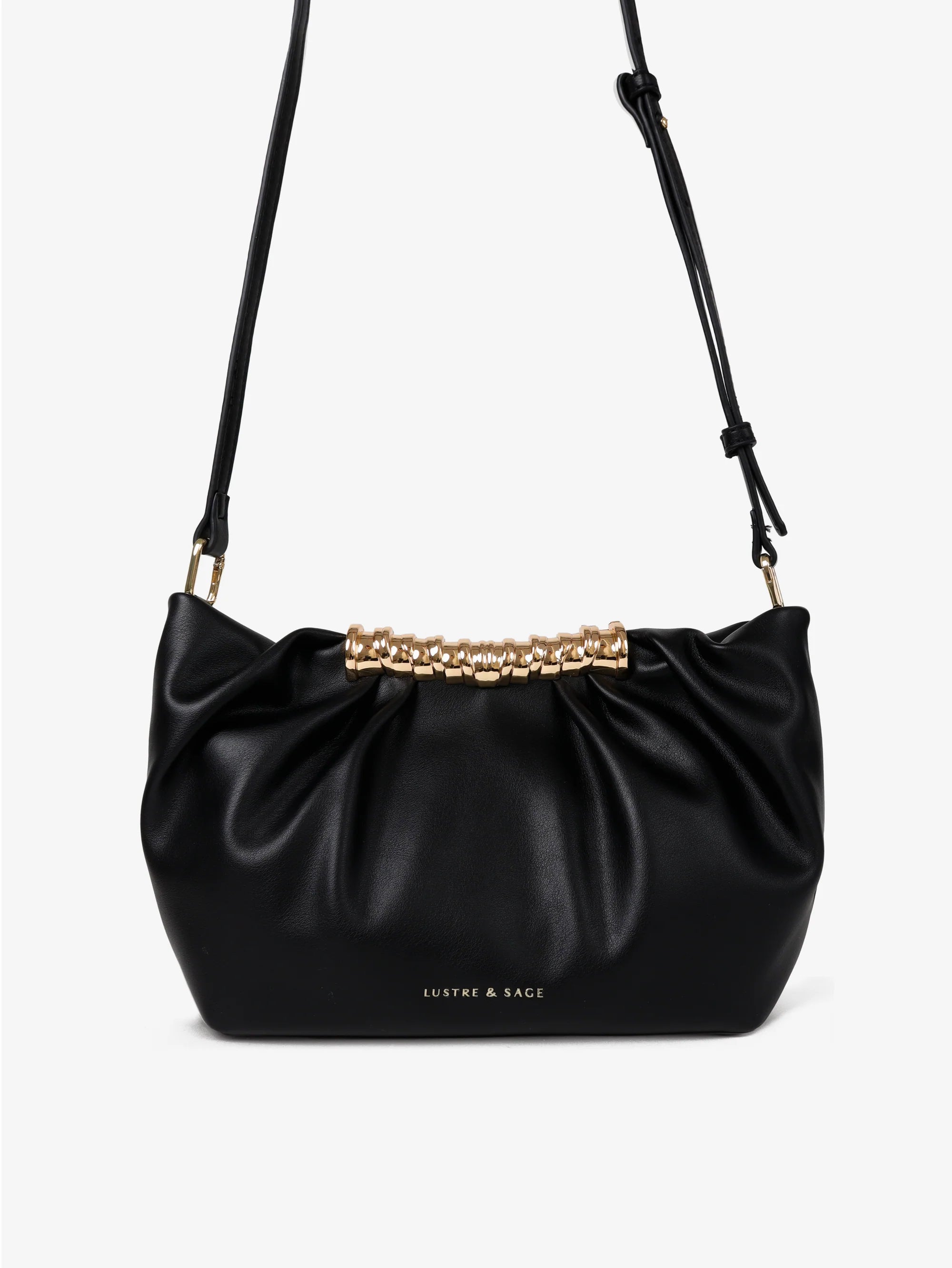 Aura Gathered Clutch Bag in Black
