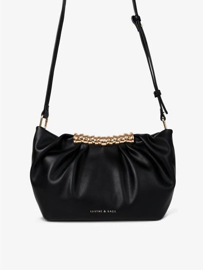 Aura Gathered Clutch Bag in Black