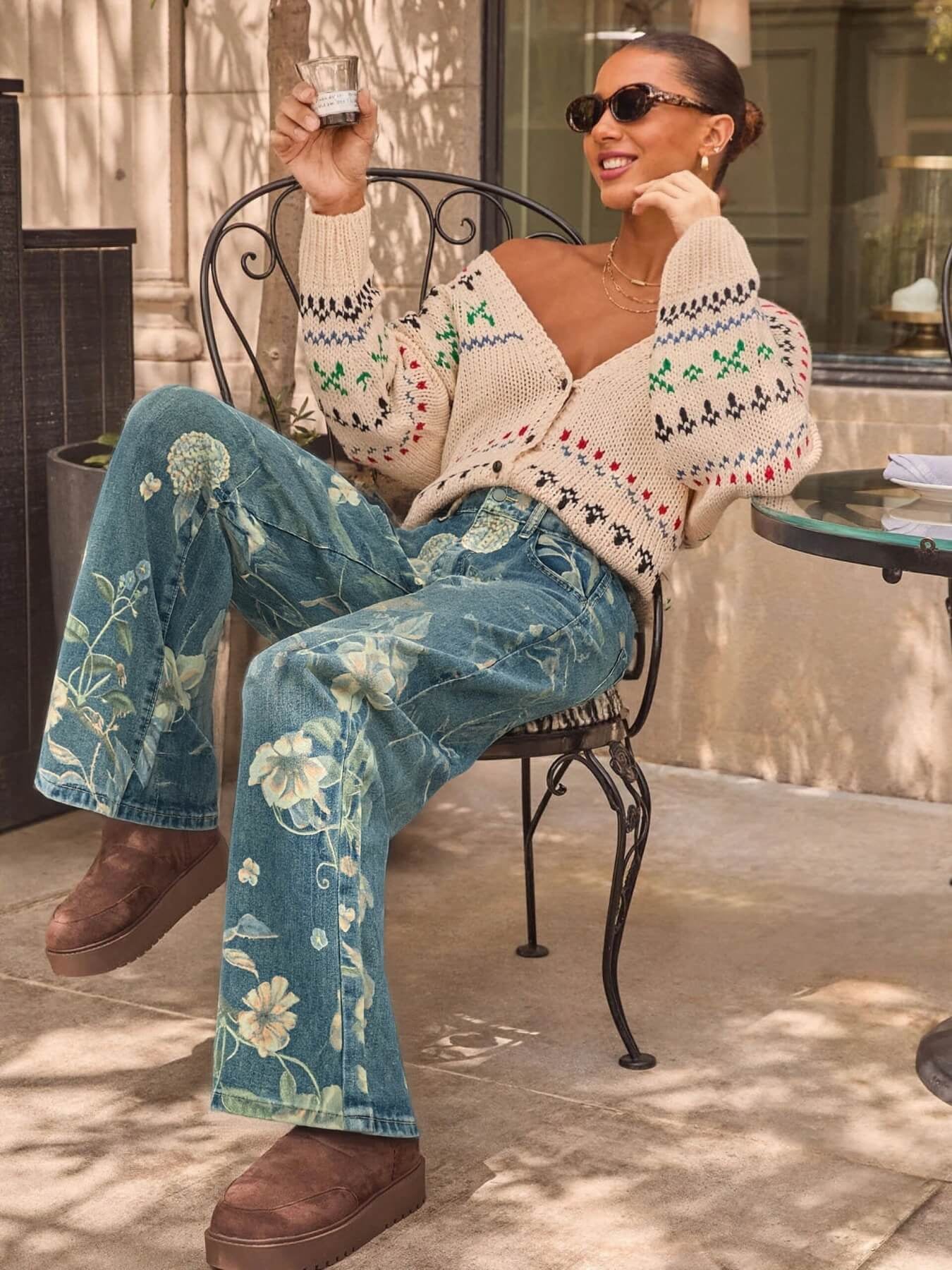 Avina Mid Rise Floral Jeans