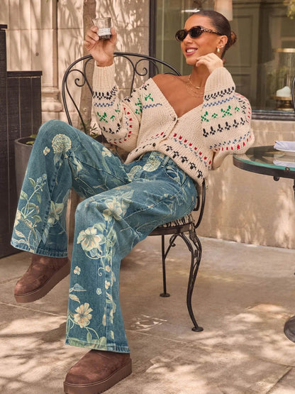 Avina Mid Rise Floral Jeans