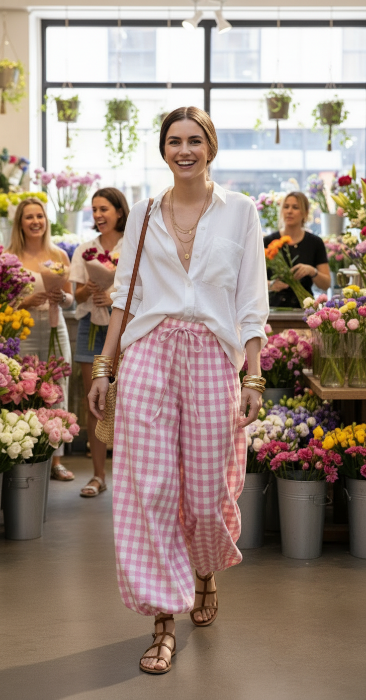 Balloon Check Pant - Pink