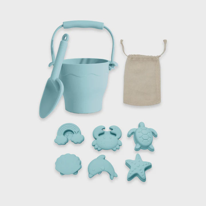 Silicone Bucket &amp; Spade 8 Piece Set - Blue