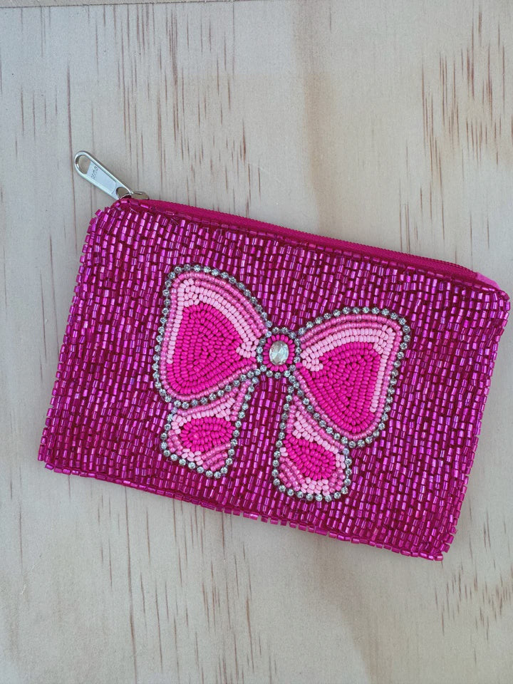 Pink Beaded Bow Coin Purse