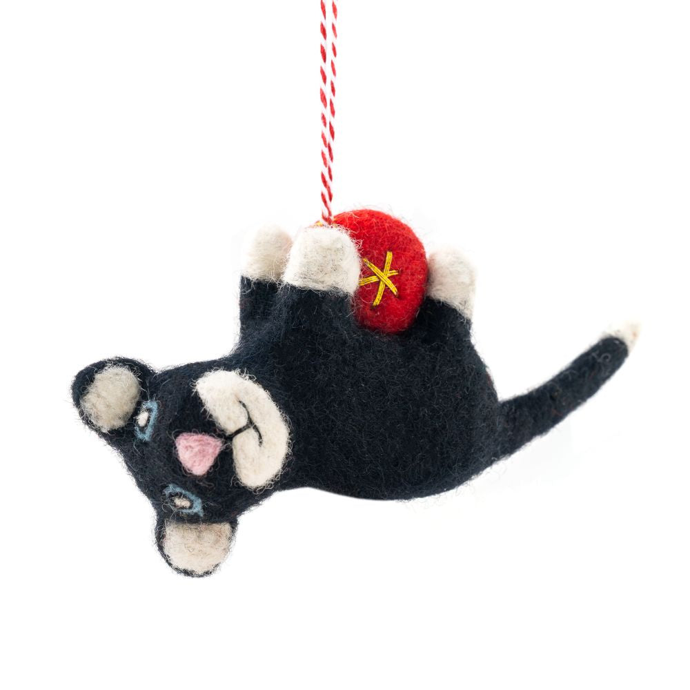 Bella Black Cat Felt Hanging Christmas Decoration