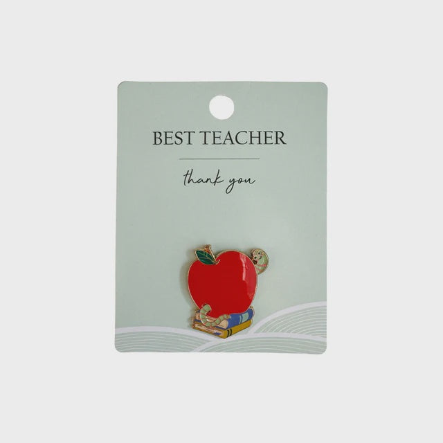 Best Teacher Worm & Apple Pin