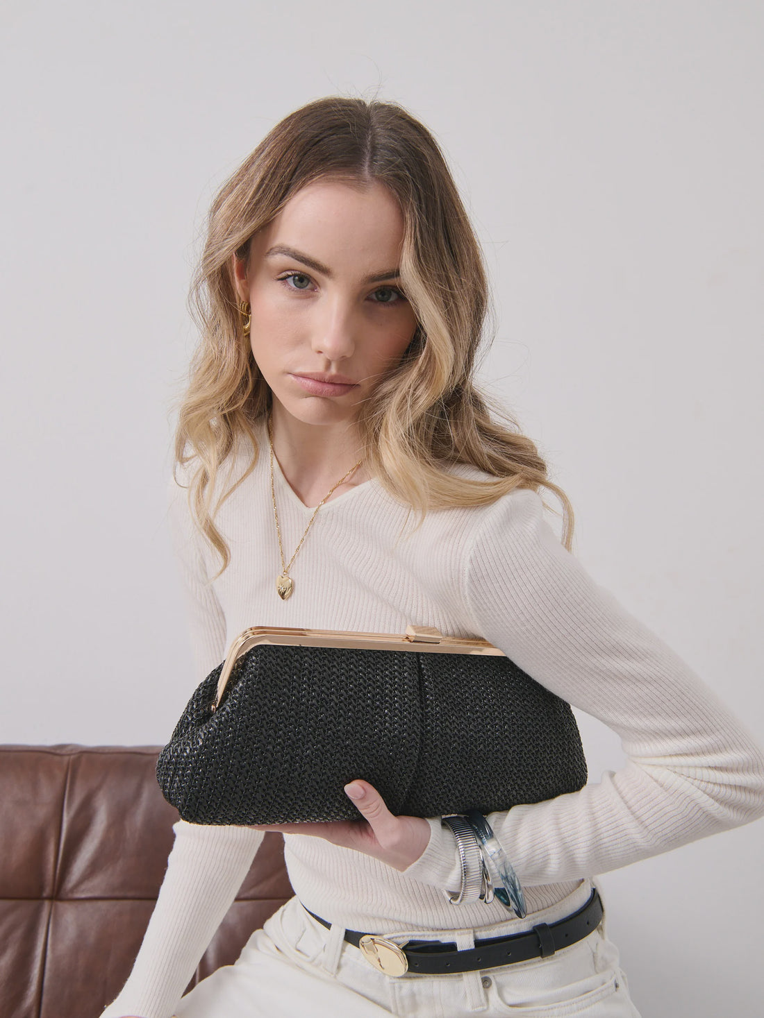 Bianca Straw Clutch - Black