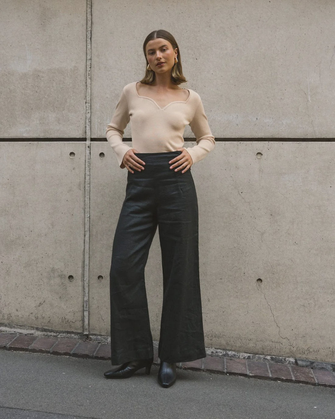 Black Flat Front Linen Pants