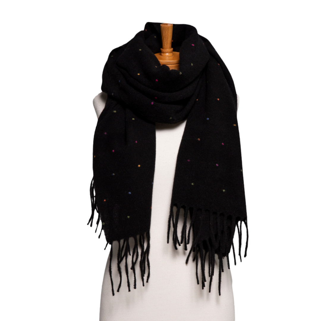 Black Speckled Fringe Scarf