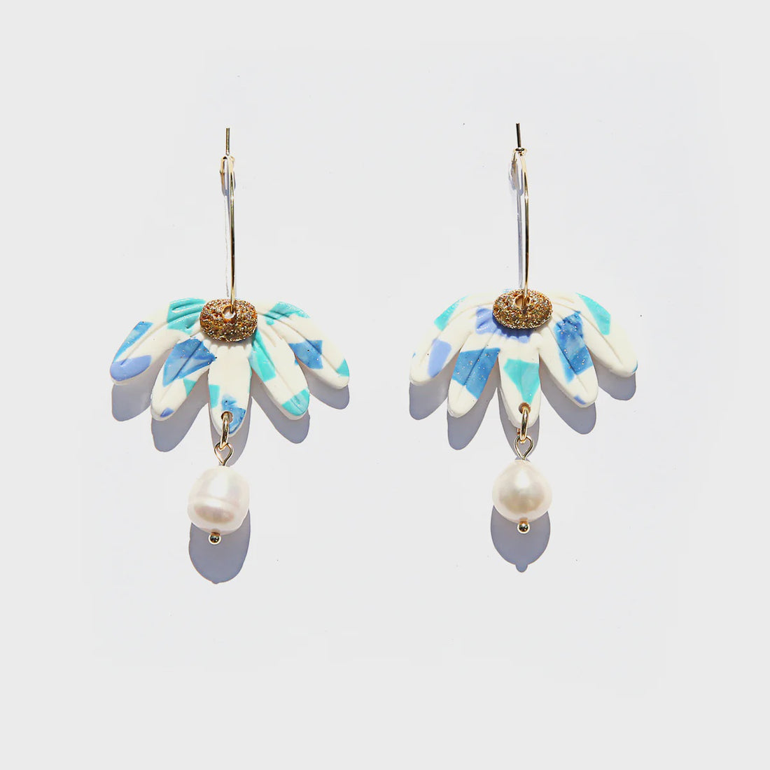 Blue Terrazzo Flower Hoops