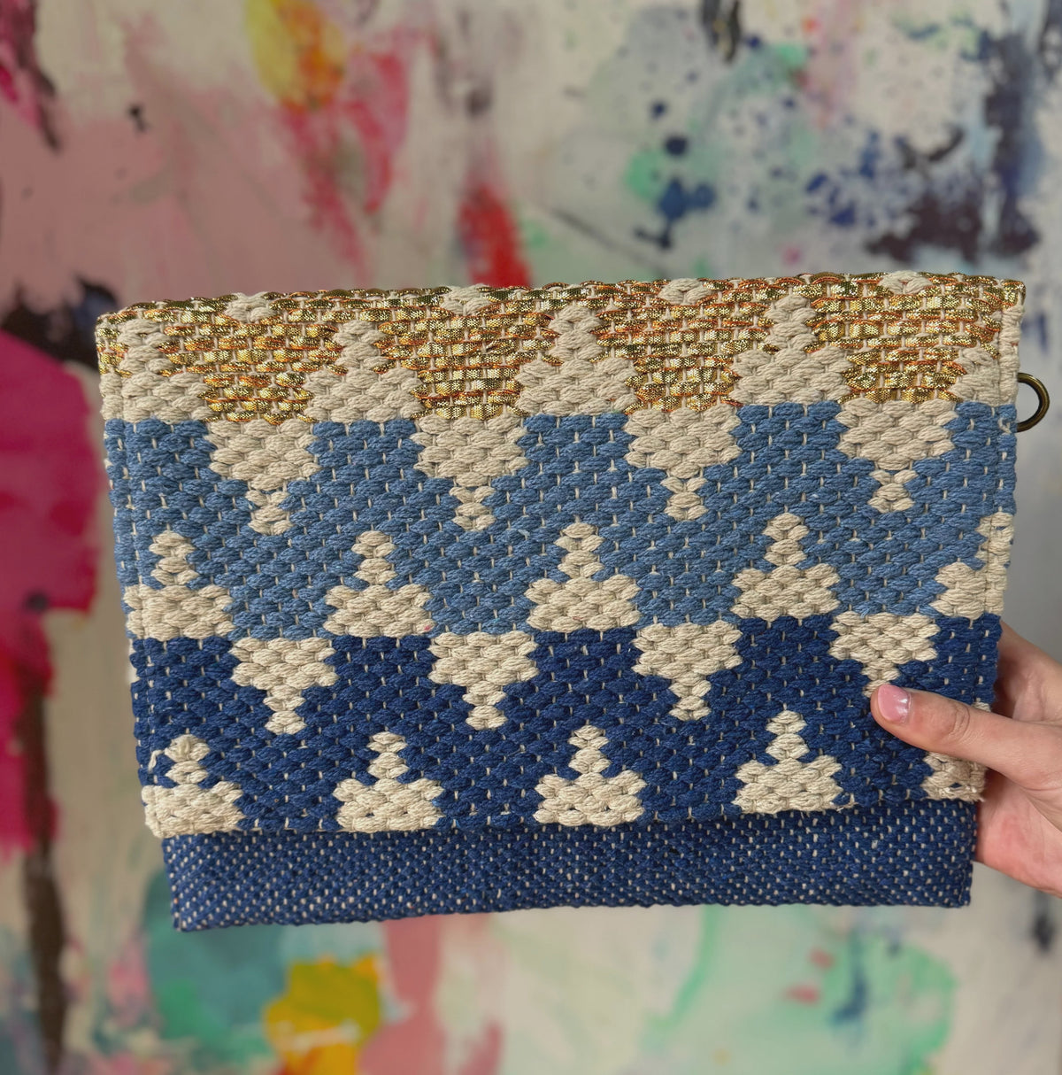 Metallic Woven Envelope Clutch - Blue