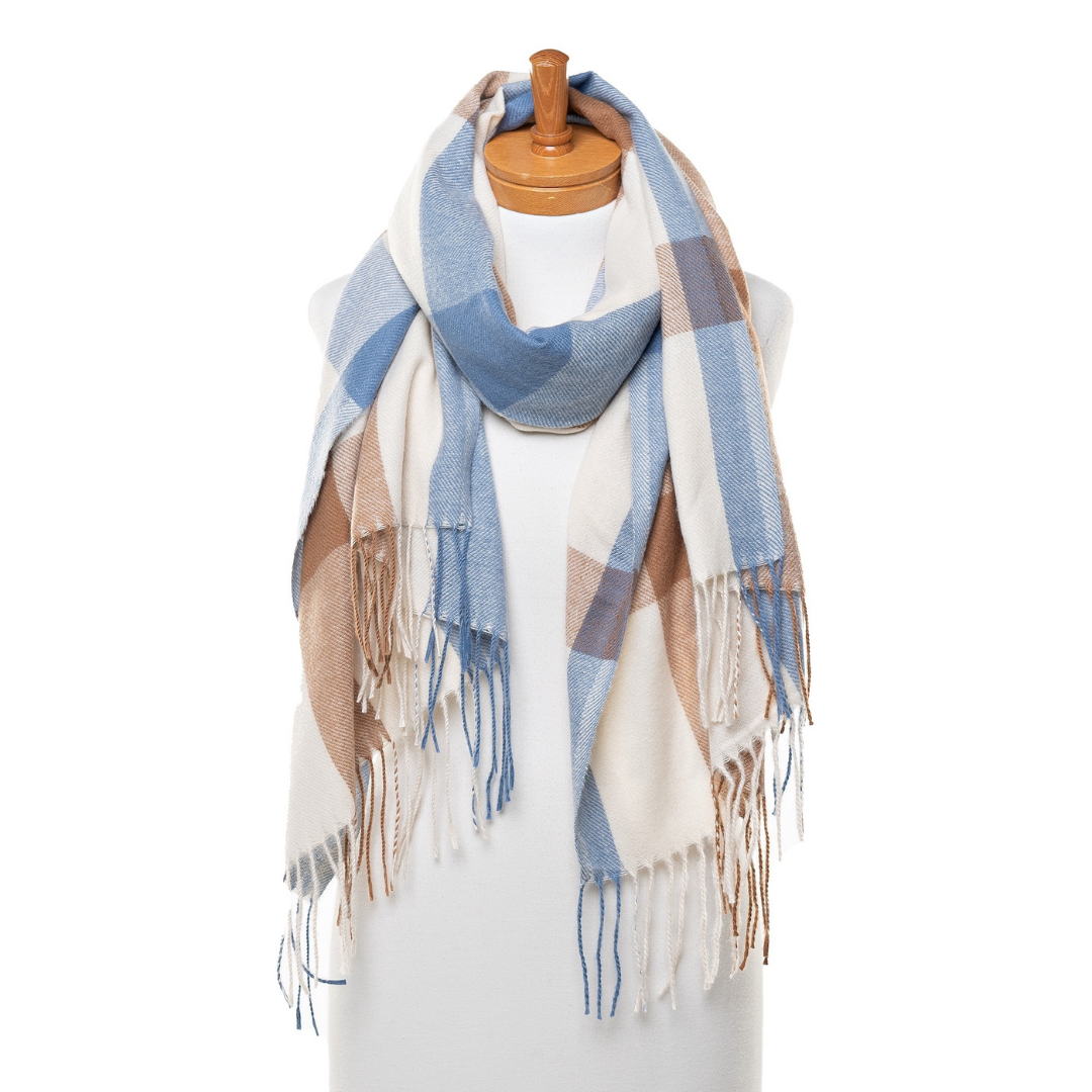 Brown Blue Classic Plaid Scarf