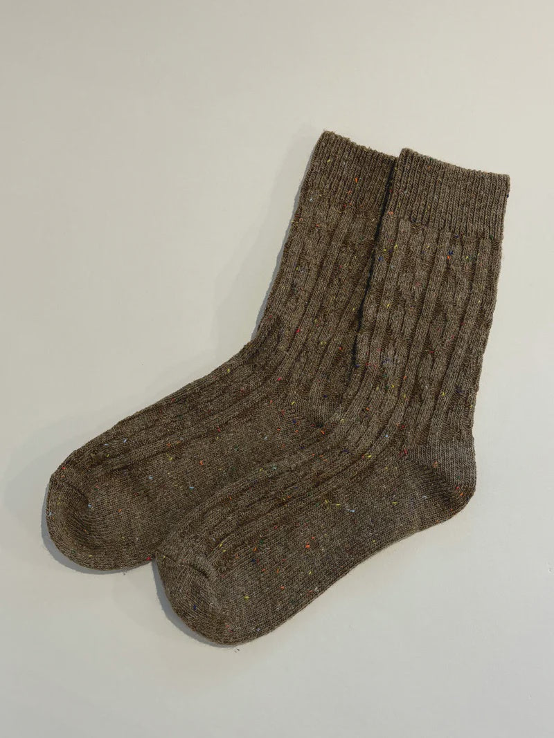 Cable Ned Crew Socks - Brown