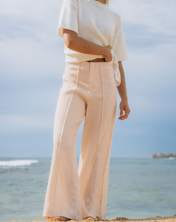 Camilla Seamed Linen Pants - Cream
