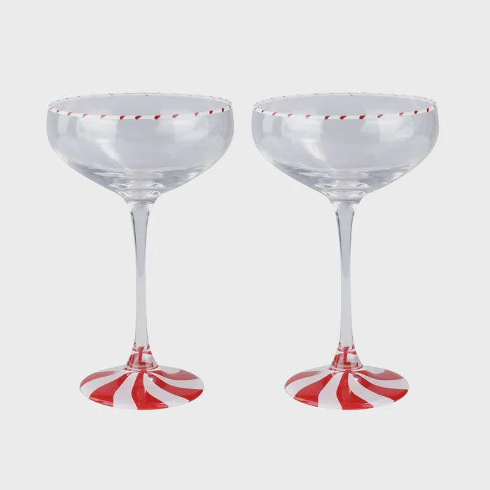 Candy Cane Coupe Glasses - Set of 2