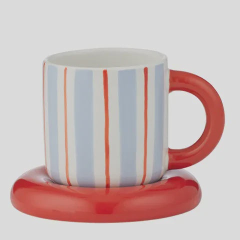 Candy Ceramic Cup &amp; Saucer - Sky/Tomato