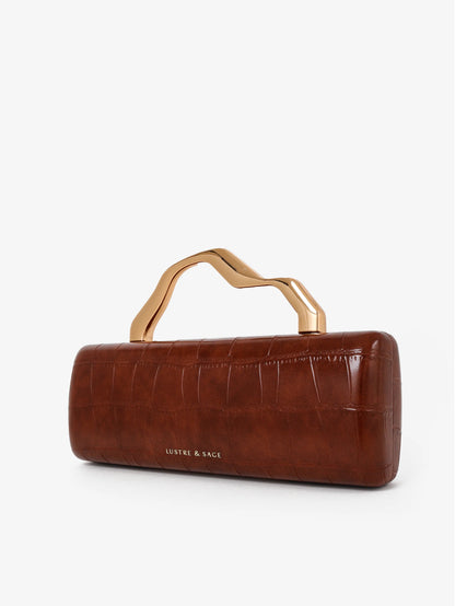 Celeste Croc Clutch in Brown