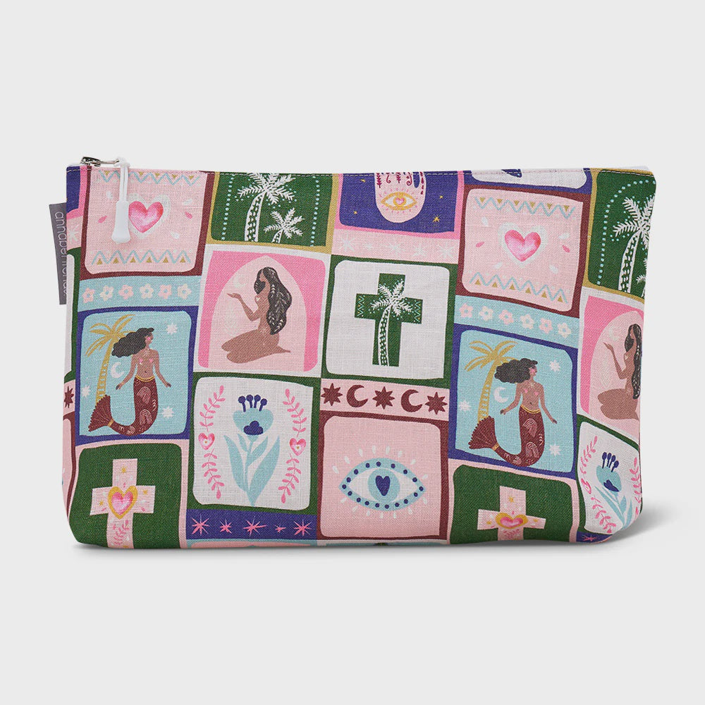 Large Linen Cosmetic Bag - Celestial Dreams