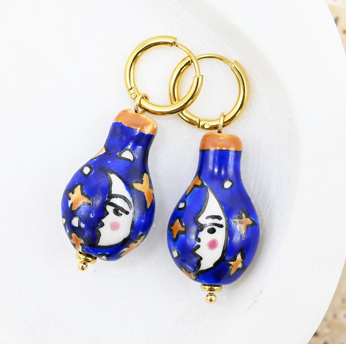 Celestial Moon Ceramic Earrings