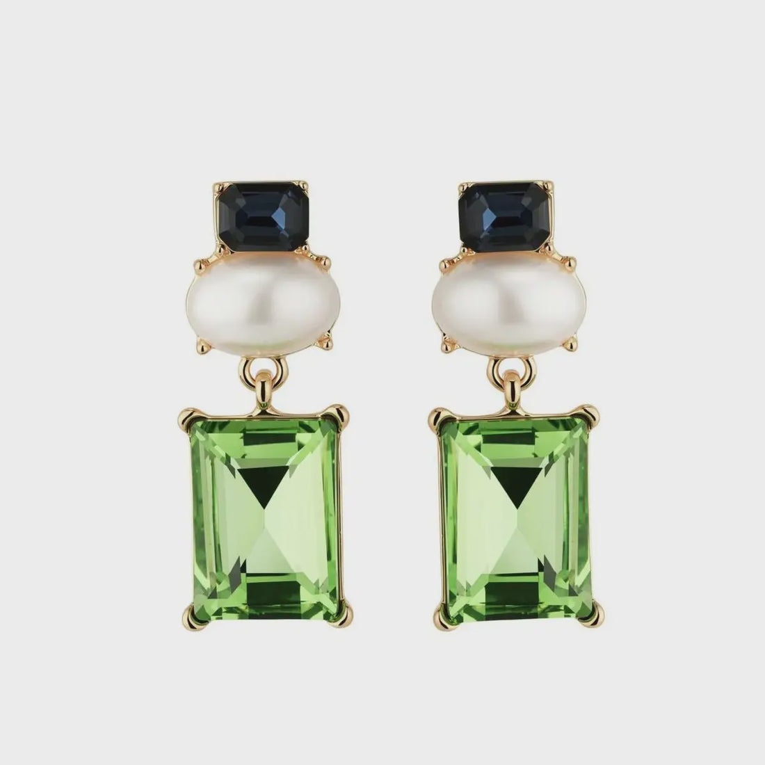 Matilda Geometric Crystal and Faux Pearl Earrings -Navy &amp; Green