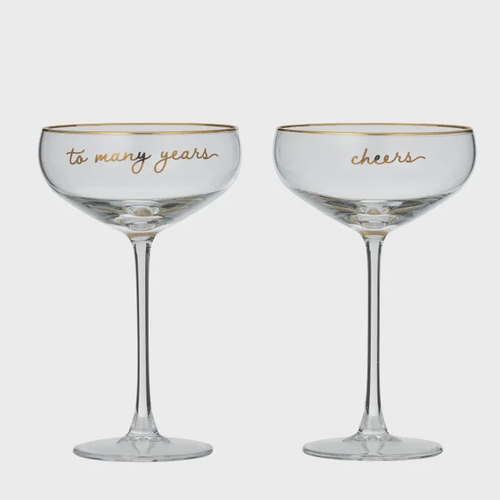 Cheers To Many Years Glass Coupes - Set of 2