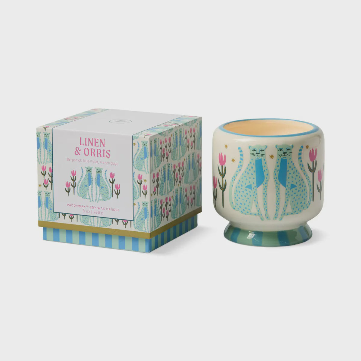 Blue Cheetah Ceramic Candle - Linen &amp; Orris