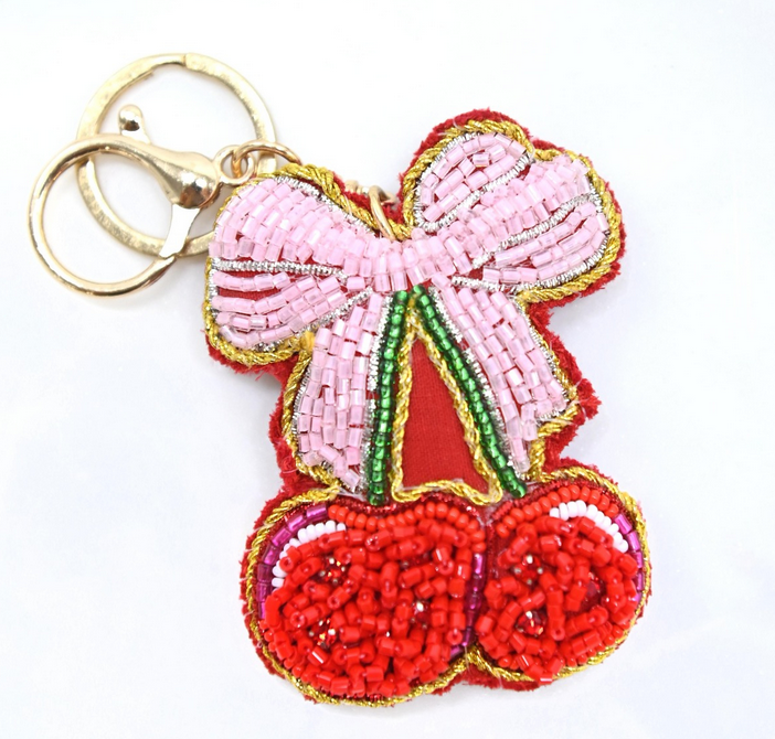 Beaded Cherries Key Ring