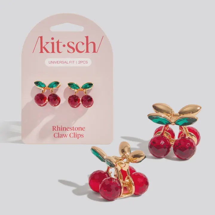 Mini Rhinestone Claw Clips - Cherry