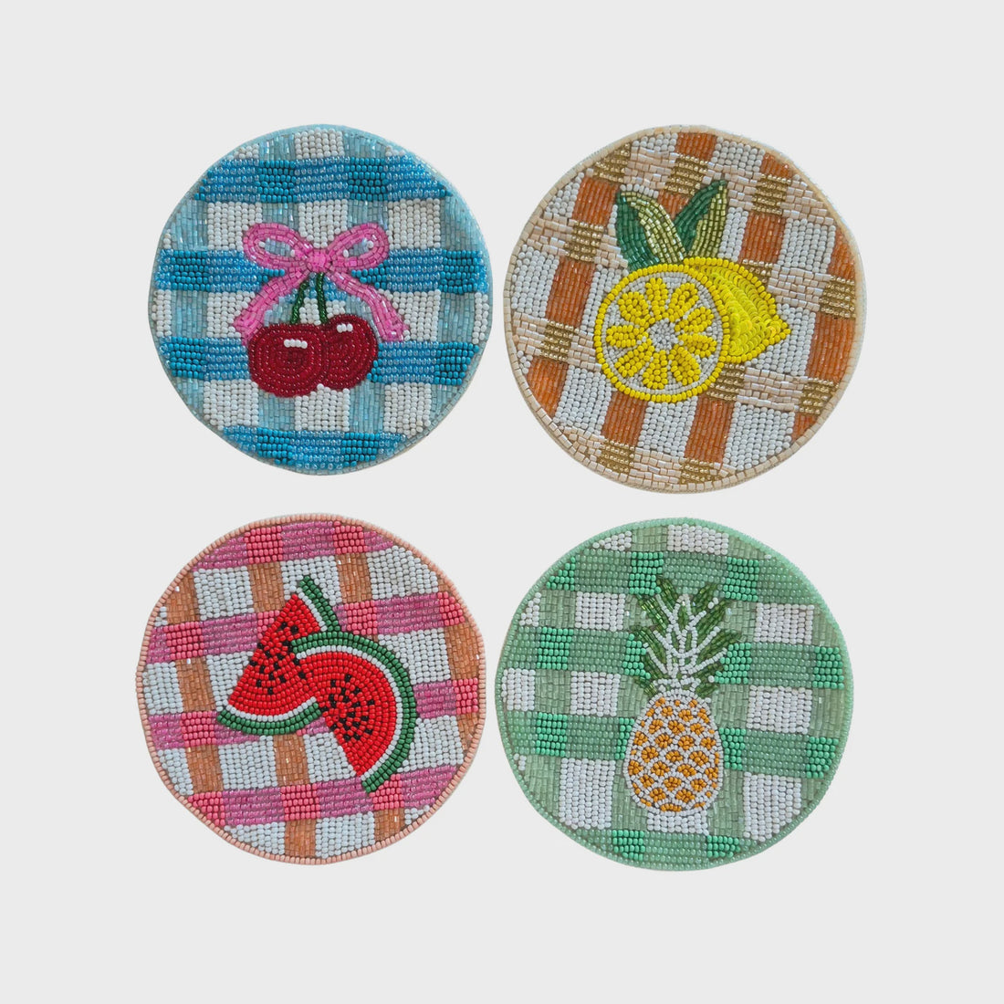 Cherries Beaded Coasters Set of 4