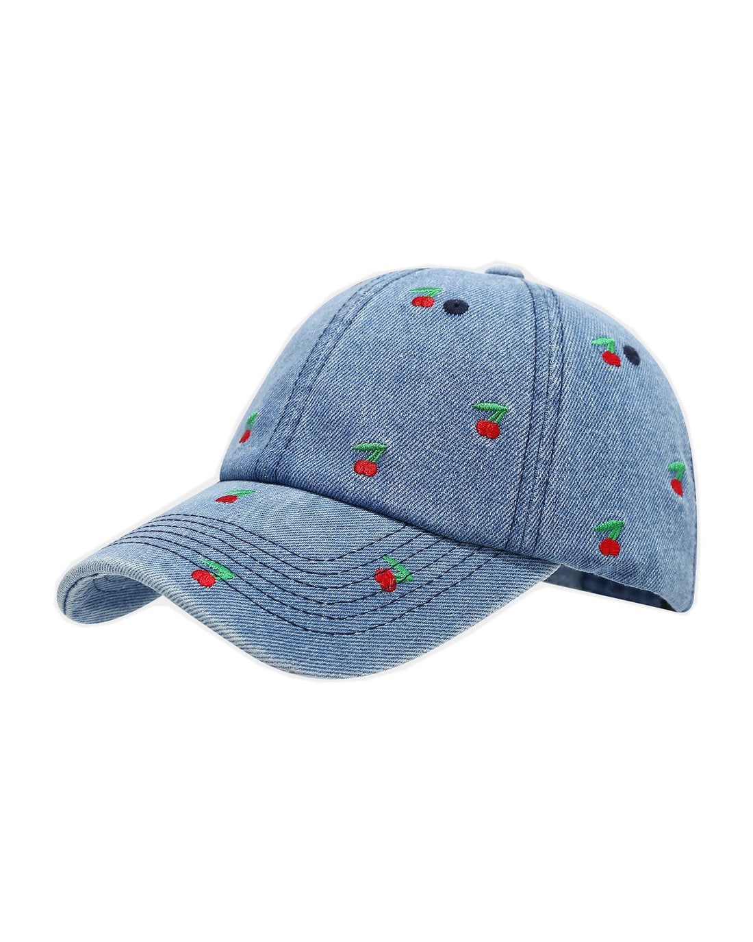 Cherry on Top Embroidered Denim Cap – Mid Wash