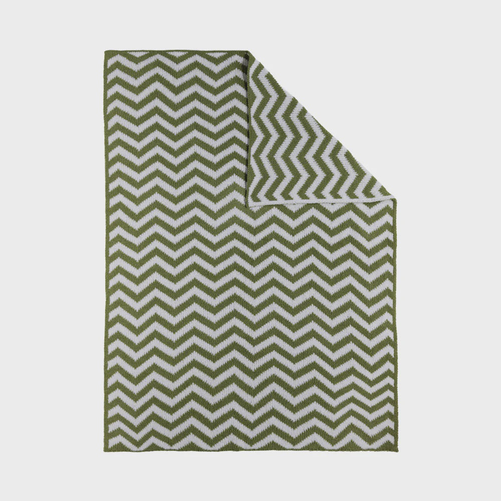 Chenille Knitted Blanket - Sage Chevron
