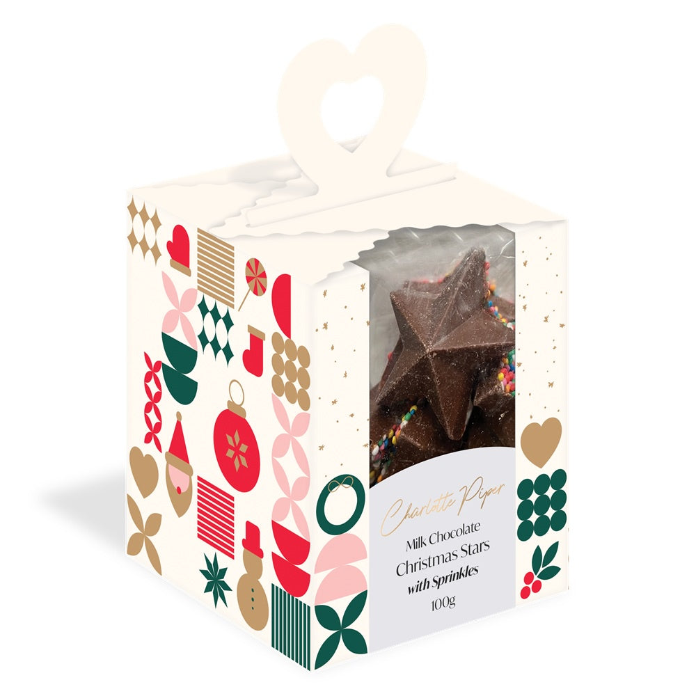 Chocolate Christmas Stars With Sprinkles 100g