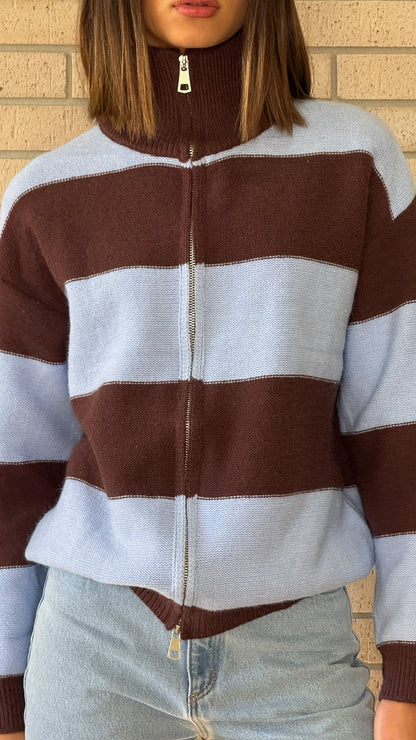 Ameelia Blue/Choc Double Zip Jumper