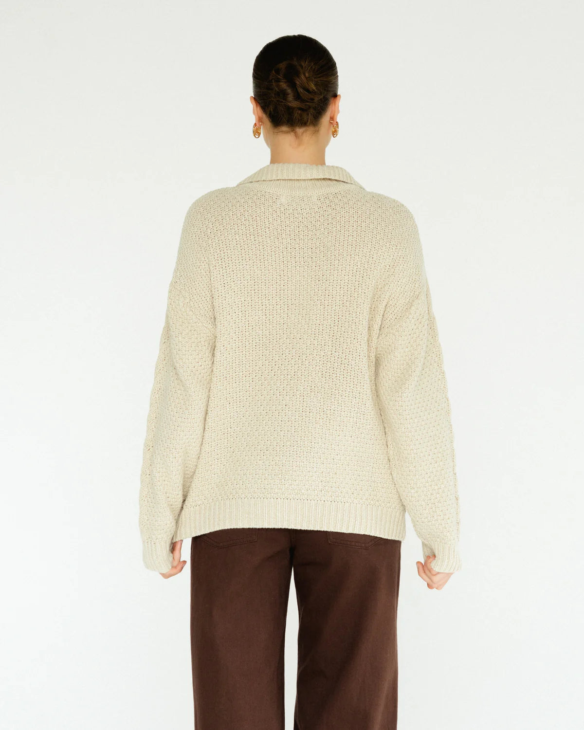 Cypress Zip Neck Cable Knit Jumper - Cream