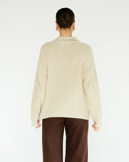 Cypress Zip Neck Cable Knit Jumper - Cream