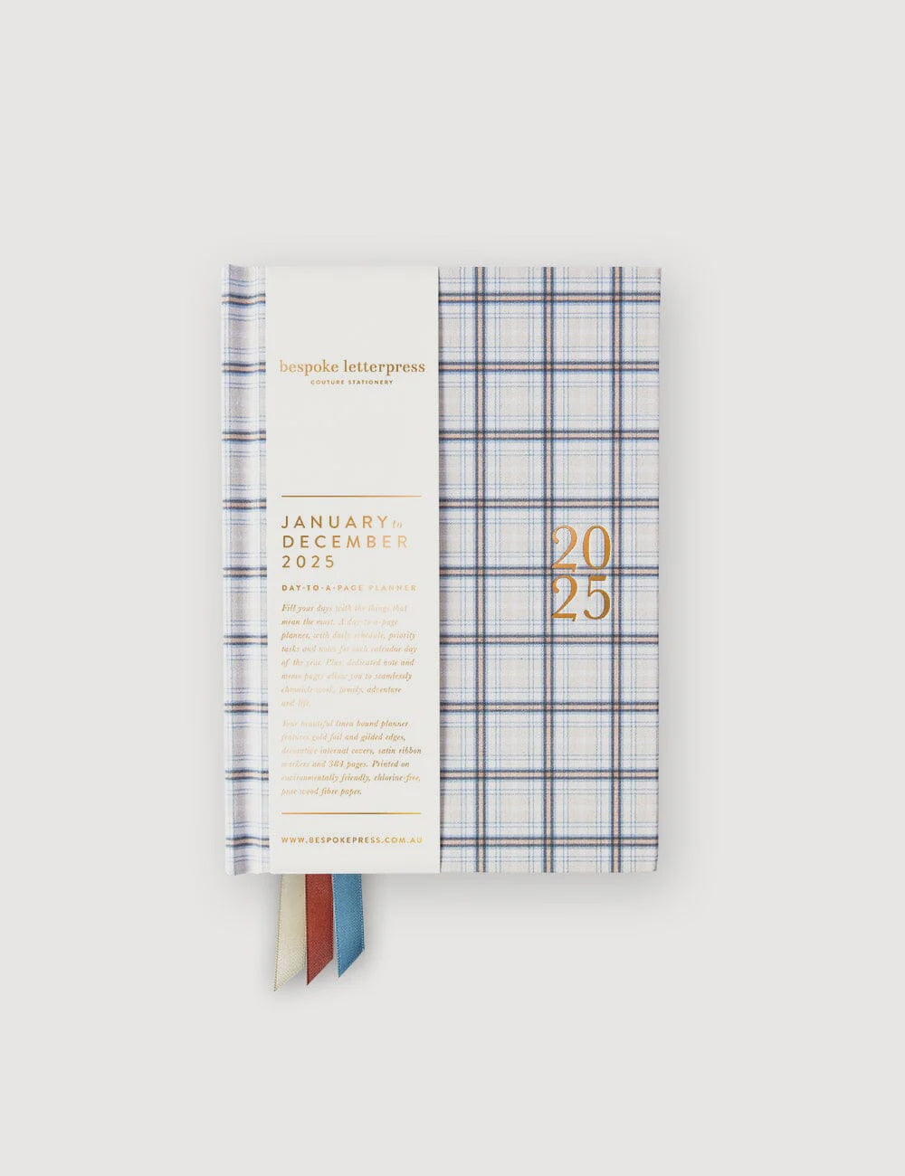 Day to a Page 2025 Planner - Linen Blue Check