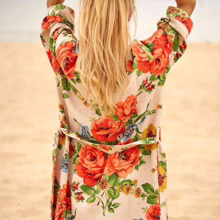 Cream Floral Waffle Robe