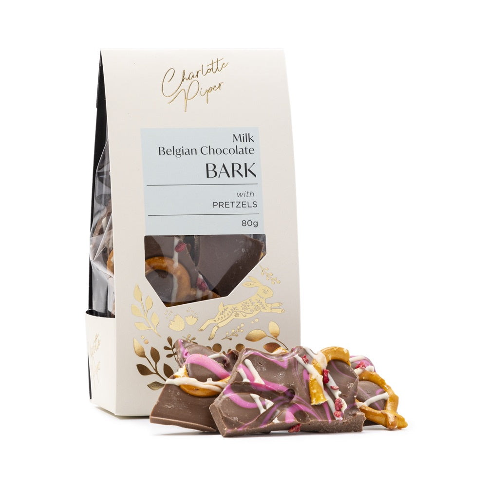 Charlotte Piper Milk Choc Easter Bark with Pretzels
