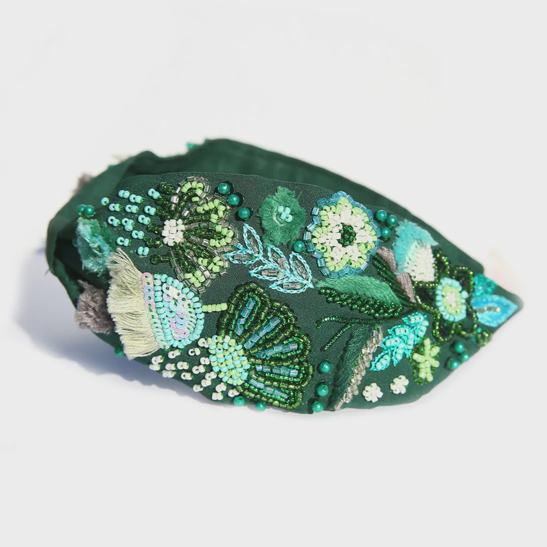 Emerald Blossom Beaded Headband