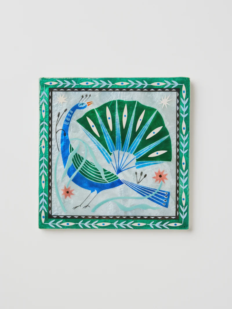 Fable Peacock Blue Square Wall Art