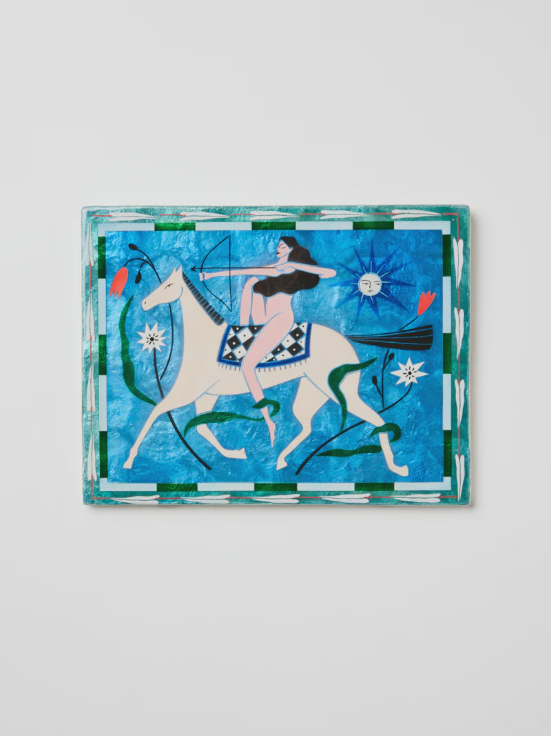 Fable Horseback Blue Rectangle Tile Wall Art