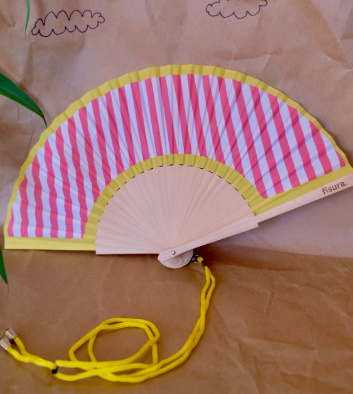 Hand Fan - Pink Yellow Stripe