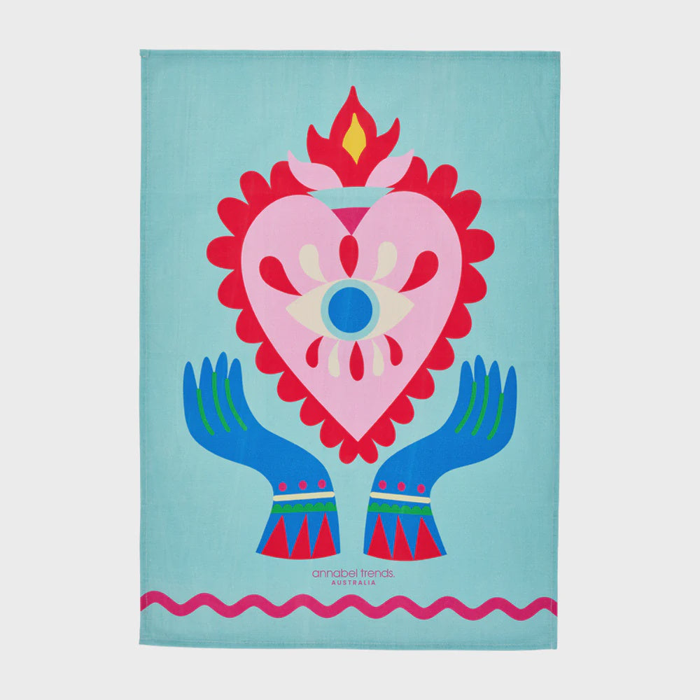 Cotton Print Tea Towel - Fiesta Heart