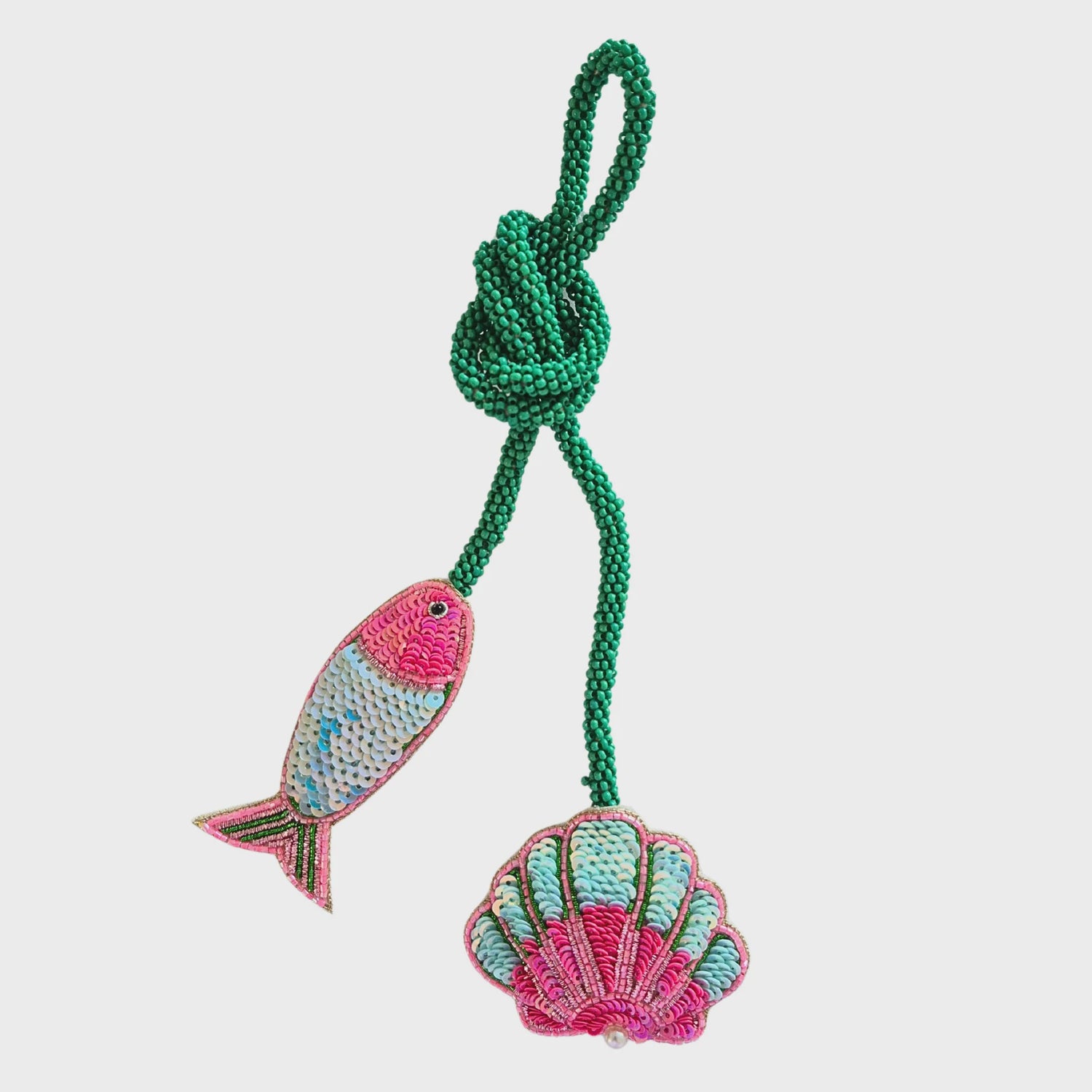 Fish and Shell Beaded Tie Bag Charm