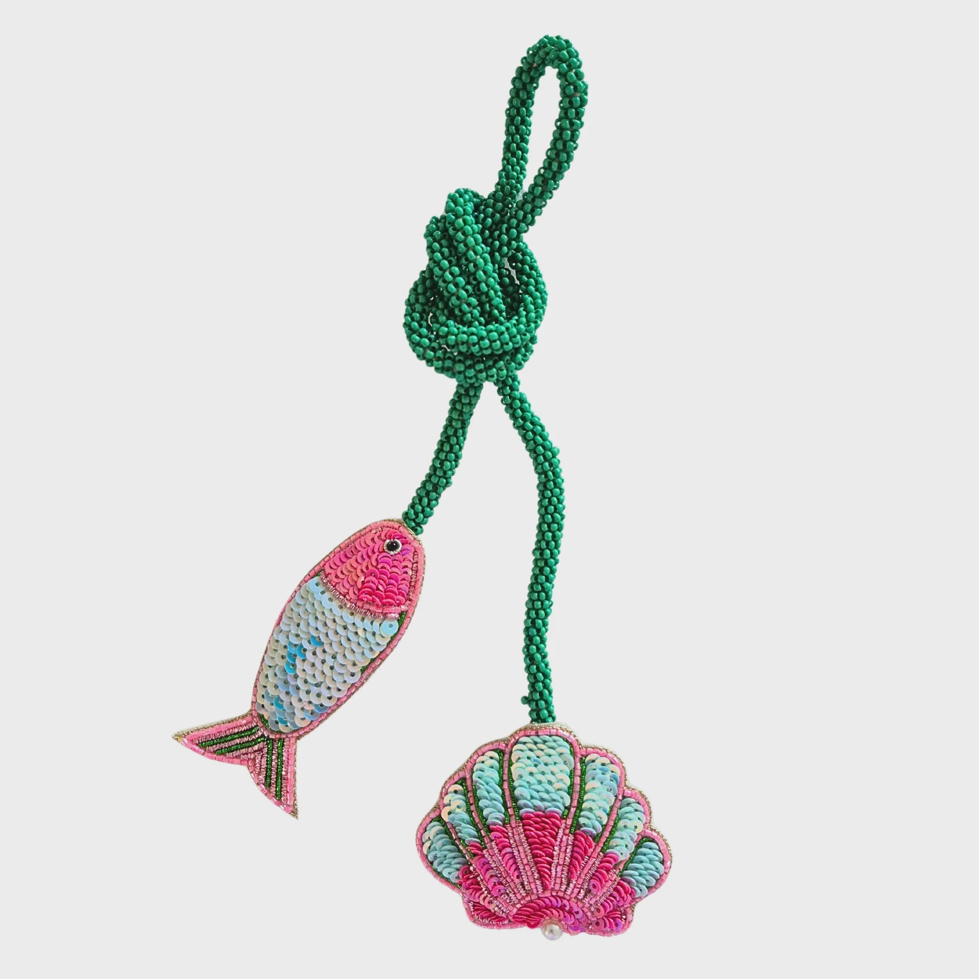 Fish and Shell Beaded Tie Bag Charm