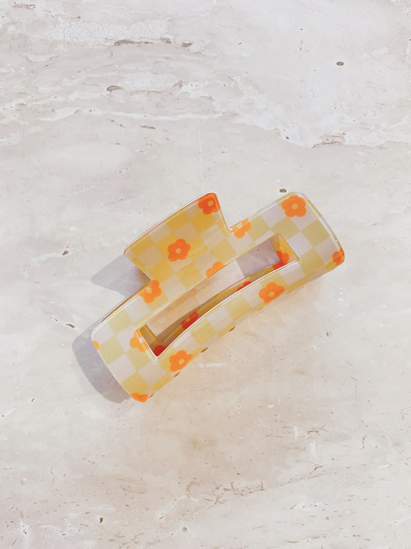 Flower Check Claw Clip - Yellow